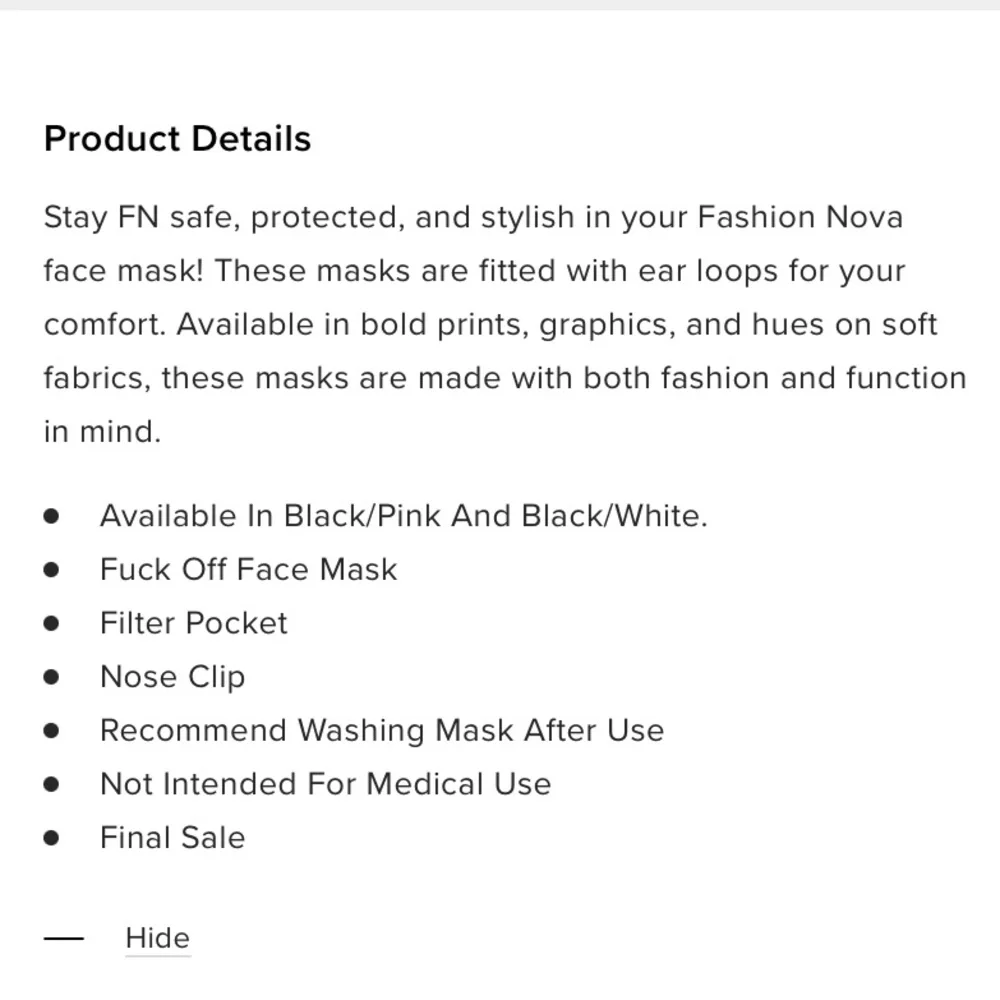 FashionNova | fuck off face mask